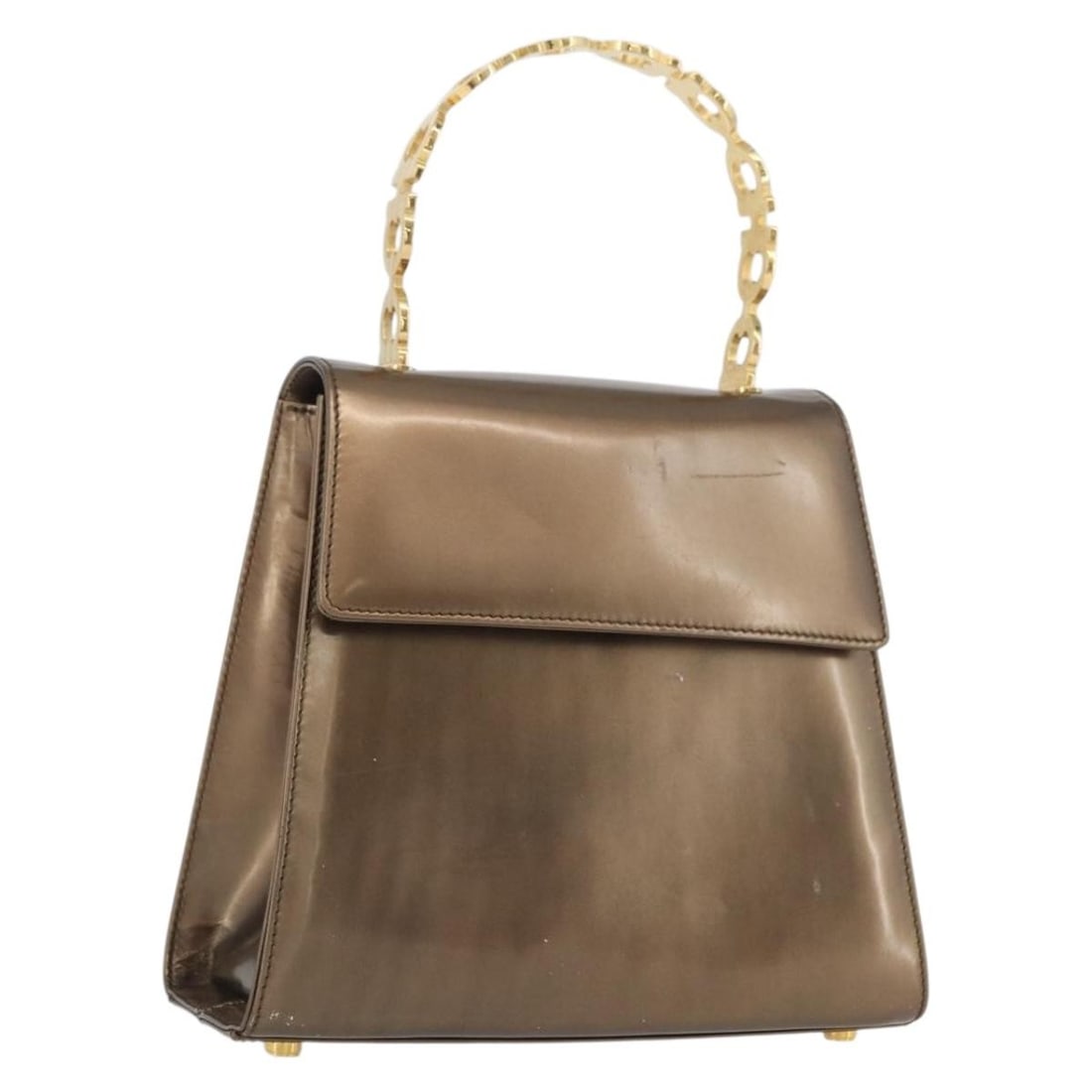 Salvatore Ferragamo Gancini Brown Patent Leather Top Handle Bag Gold Accents (1 of 18)