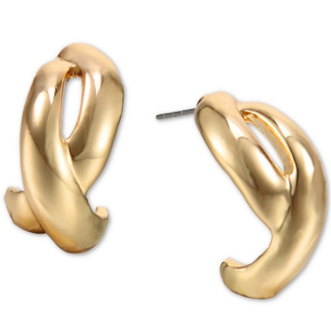 Charter Club Gold Twist Double-Row J-Hoop Earrings: Charter Club Gold Twist Double-Row J-Hoop Earrings Elevate your accessory game with these stunning Twist Double-Row J-Hoop Earrings in gold from Charter Club. Featuring a unique overlapping design, th