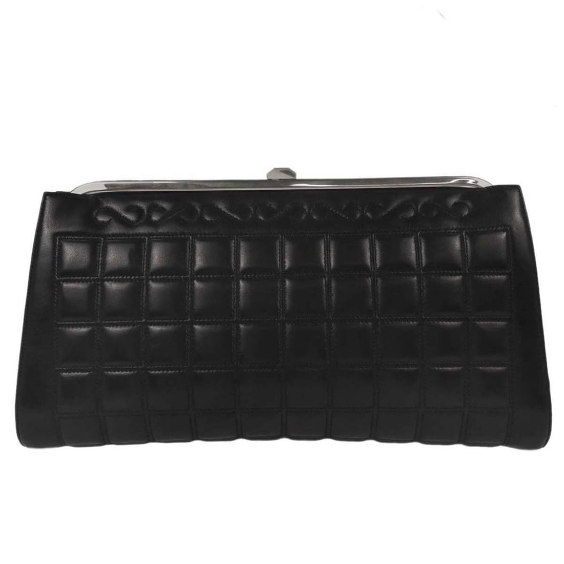 Black Lambskin Chanel Square Stitch Quilted Frame Clutch Bag (1 of 10)