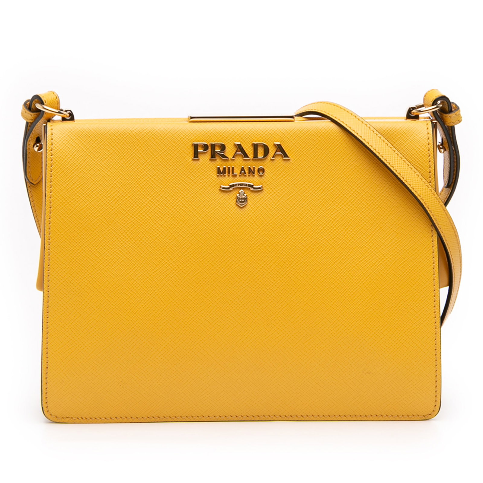 Prada Saffiano Leather Yellow Light Frame Crossbody Bag with Strap (1 of 8)