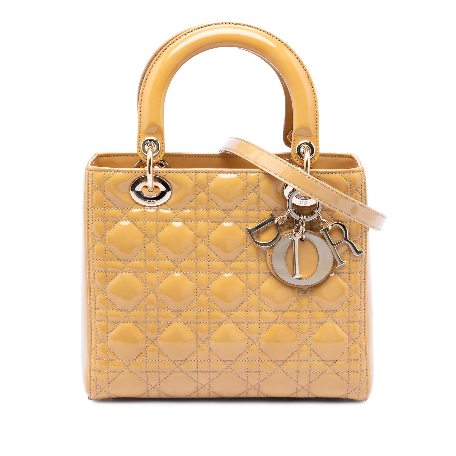 Dior Lady Dior Medium Brown Patent Cannage Leather Bag with Shoulder Strap (1 of 7)