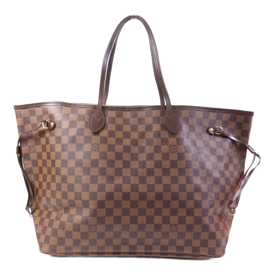 Louis Vuitton Neverfull GM Tote Brown Damier Ebene Canvas Gold Hardware: Louis Vuitton Neverfull GM Tote Brown Damier Ebene Canvas Gold Hardware This Louis Vuitton Neverfull GM tote bag features the classic Damier Ebene pattern on durable PVC coated canvas in brown. Design