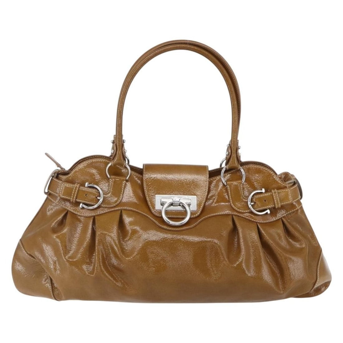 Gancini patent leather brown handbag by Salvatore Ferragamo (1 of 18)