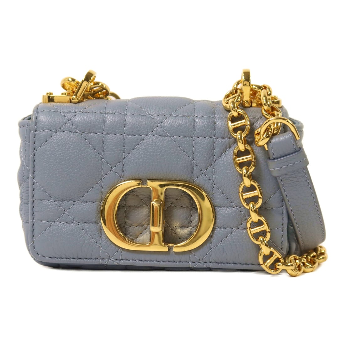 Dior Micro Caro Blue Calfskin Shoulder Bag with Gold Hardware (1 of 12)