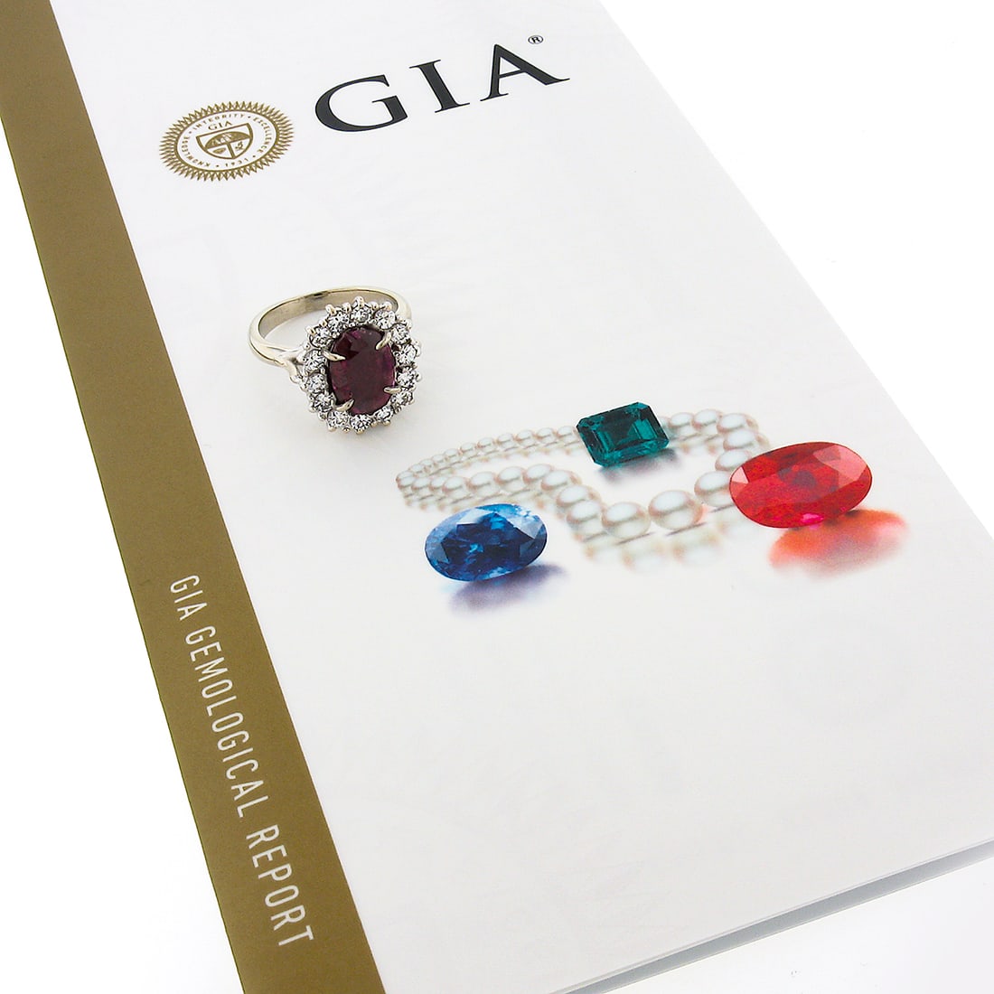 Vintage 18k White Gold GIA Certified Oval Ruby Diamond Halo Ring (1 of 10)