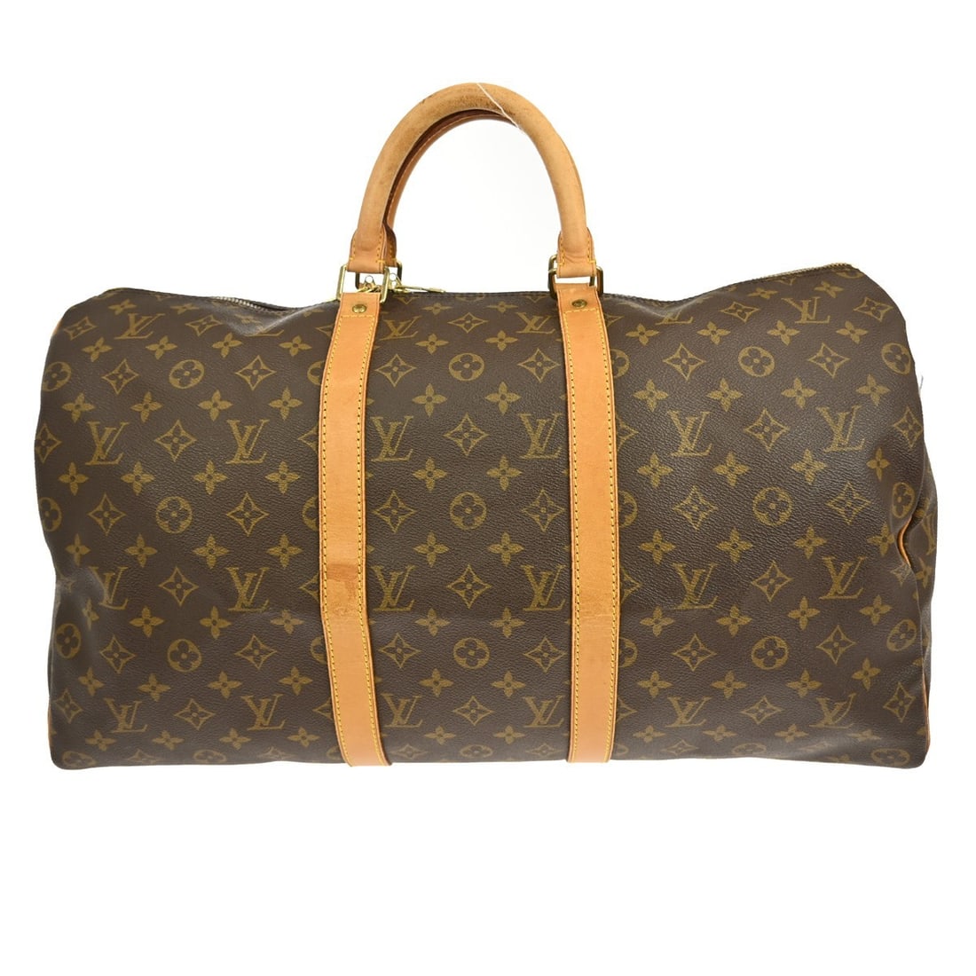 Louis Vuitton Keepall Monogram Brown Canvas Travel Bag Unisex: Louis Vuitton Keepall Monogram Brown Canvas Travel Bag Unisex This Louis Vuitton Keepall Bag is crafted from signature Monogram canvas in brown and designed for unisex use. The bag features leather tr