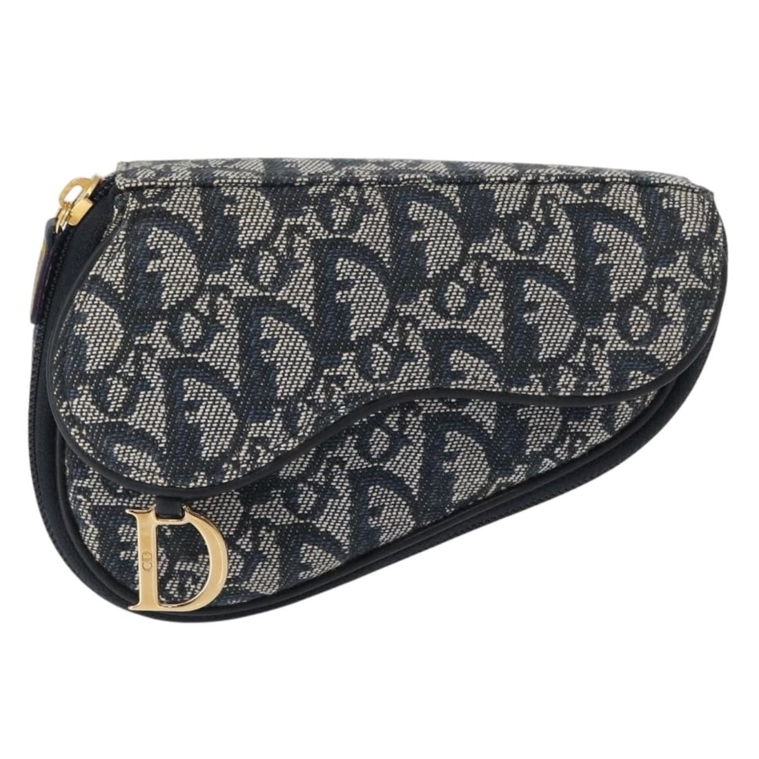 Blue Canvas Zip Pouch by Christian Dior Saddle Collection: Blue Canvas Zip Pouch by Christian Dior Saddle Collection This Christian Dior Saddle Zip Pouch for women features blue canvas material and a zip closure. It is a compact accessory measuring 15cm x 11c