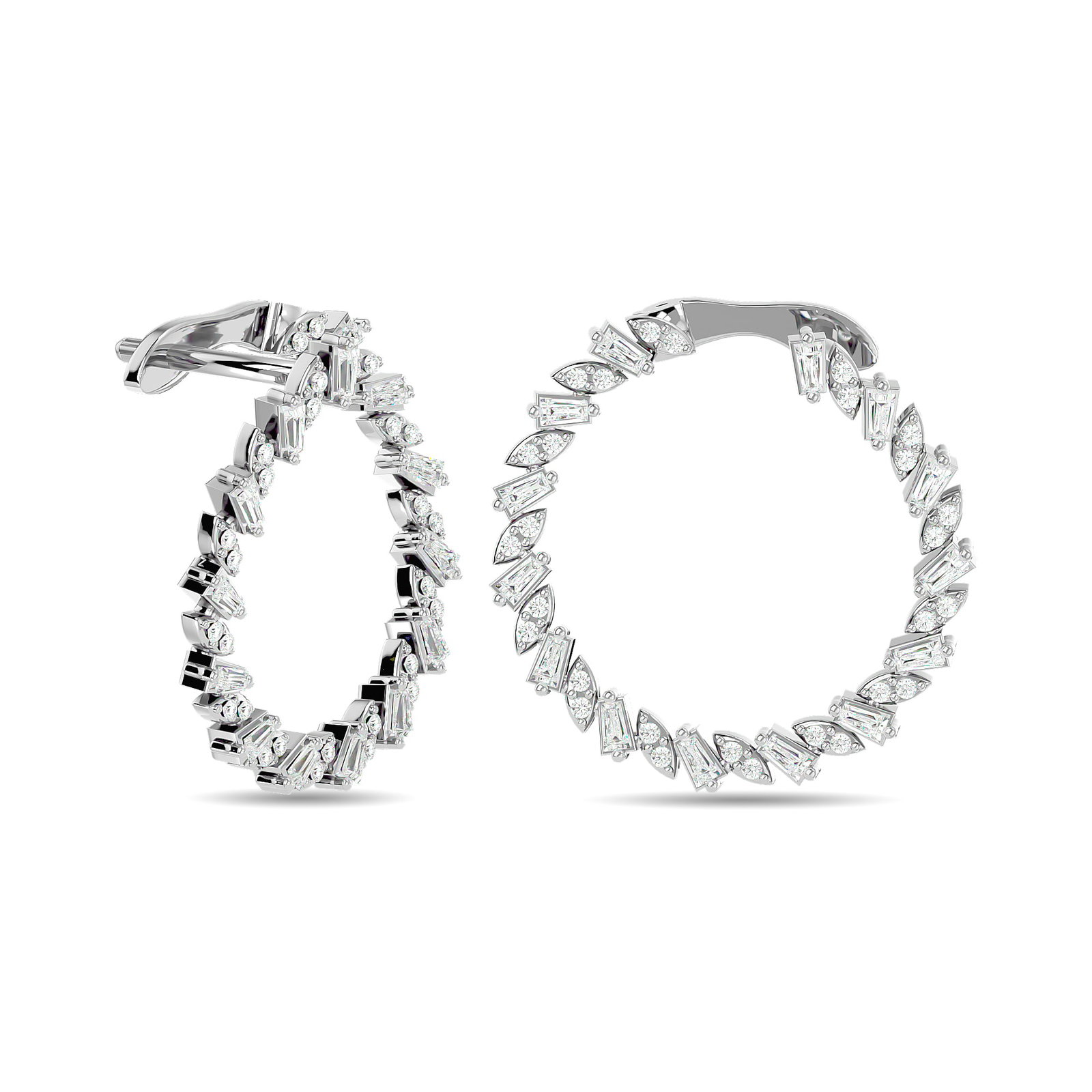 Diamond 3/4 Ct.Tw. Straight Baguette Hoop Earrings in 14K White Gold: Diamond 3/4 Ct.Tw. Straight Baguette Hoop Earrings in 14K White Gold 14k White Gold Stone Color: G-h Stone Clarity: Si2 PLEASE NOTE: Framed, Large, or heavy items do not have shipping costs included. 