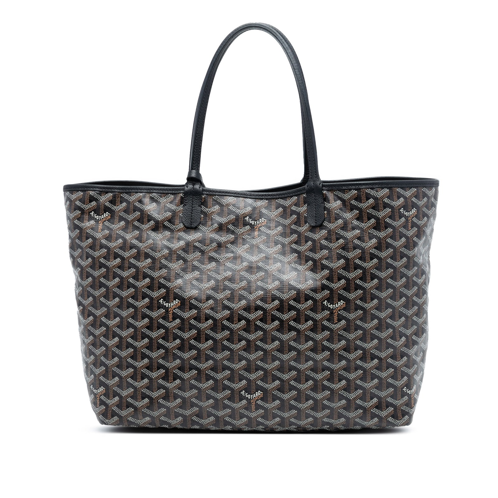 Goyard Saint Louis PM Tote Black Goyardine Canvas with Detachable Pouch: Goyard Saint Louis PM Tote Black Goyardine Canvas with Detachable Pouch This Goyardine Saint Louis PM tote features a coated canvas body with a distinctive pattern, flat leather handles, an open top, 