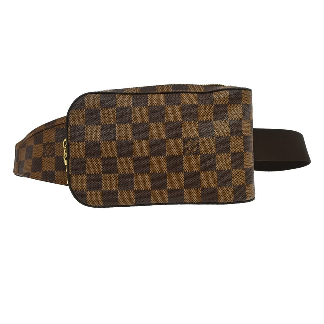 Louis Vuitton Damier Geronimos Belt Bag N51994 Ebene Canvas with Gold Hardware: Louis Vuitton Damier Geronimos Belt Bag N51994 Ebene Canvas with Gold Hardware This Louis Vuitton Geronimos belt bag features the iconic Damier Ebene canvas leather exterior with brown lining and gold