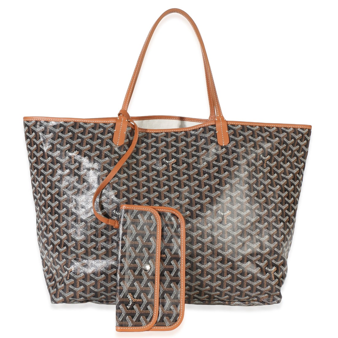 Saint Louis GM Tote Black Goyardine Canvas with Dustbag and Pochette: Saint Louis GM Tote Black Goyardine Canvas with Dustbag and Pochette This Goyard Saint Louis GM shoulder tote features black Goyardine coated canvas with silver-tone hardware. The bag has an open top 