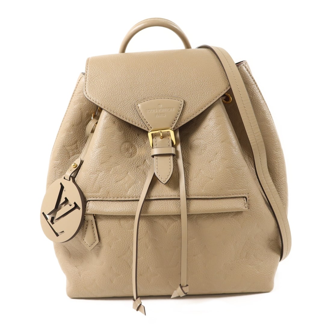 Louis Vuitton Montsouris PM Beige Calfskin Monogram Women's Backpack: Louis Vuitton Montsouris PM Beige Calfskin Monogram Women's Backpack This Louis Vuitton Montsouris PM Rucksack Backpack features the iconic Monogram Empreinte design in beige calfskin. Designed for wo