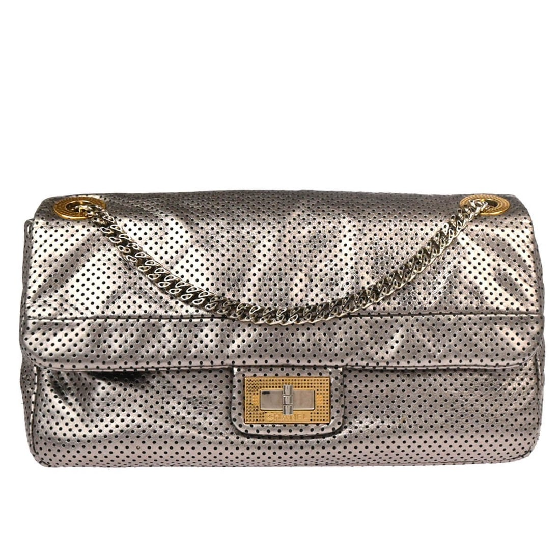 Chanel Gold Perforated Mademoiselle Lock Shoulder Bag (1 of 11)