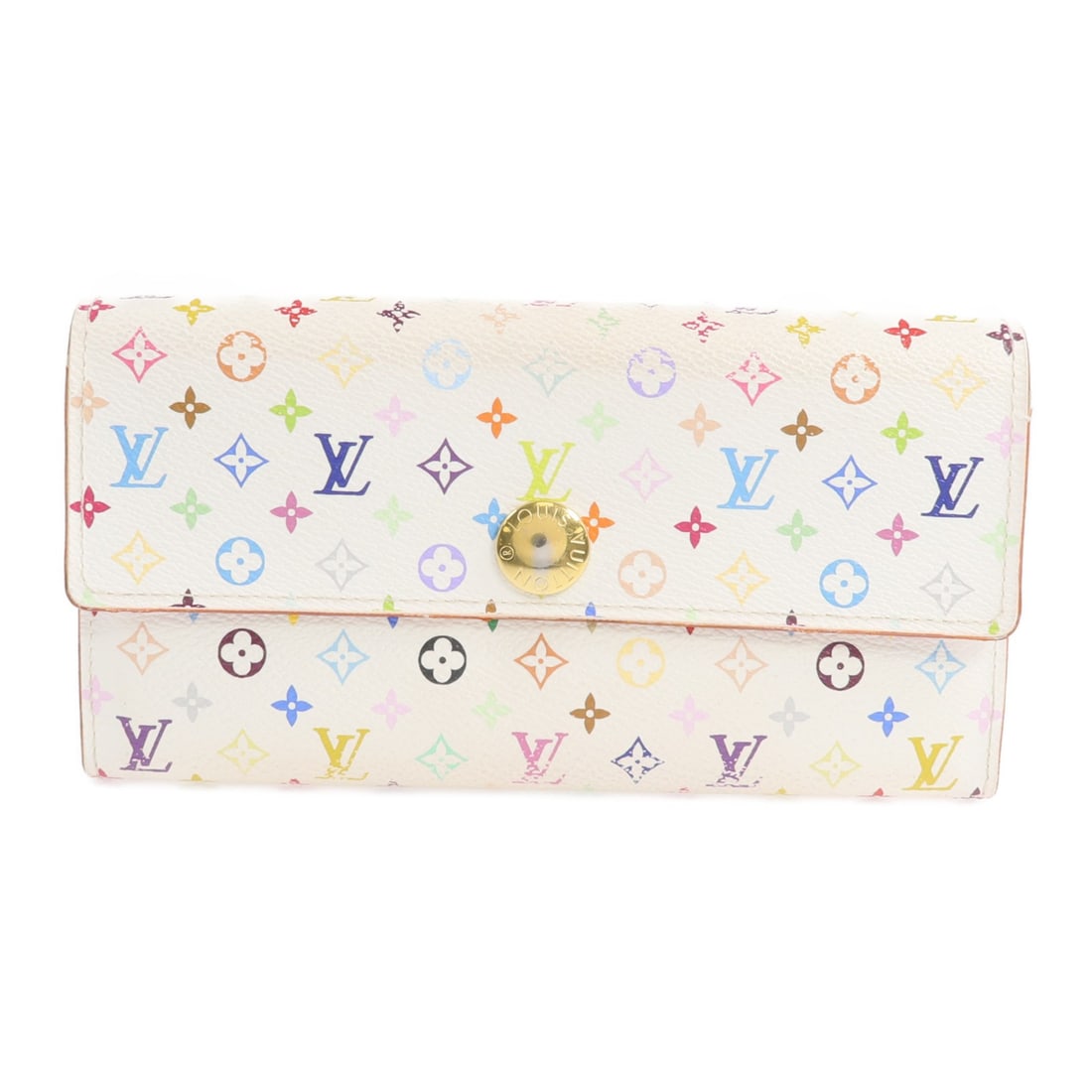 Louis Vuitton Sarah Multicolore White Long Wallet M93744 Gold Hardware: Louis Vuitton Sarah Multicolore White Long Wallet M93744 Gold Hardware This Louis Vuitton Sarah long wallet features a bifold design crafted from PVC coated canvas in the Monogram Multicolore White pa