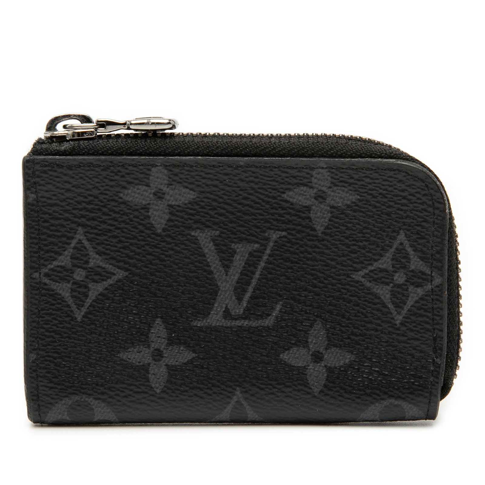Monogram Eclipse Coin Purse by Louis Vuitton with Zip Closure: Monogram Eclipse Coin Purse by Louis Vuitton with Zip Closure The Louis Vuitton Monogram Eclipse Porte Monnaie Jour is a coin pouch crafted from monogram eclipse canvas in black. It features a zip-aro