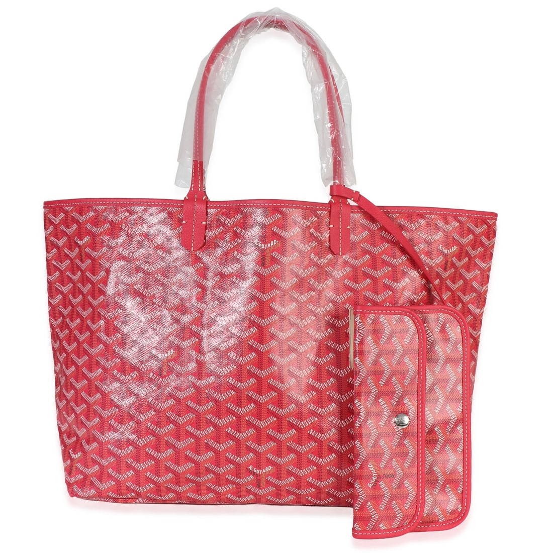 Goyard Saint Louis PM Pink Tote with Accessories: Goyard Saint Louis PM Pink Tote with Accessories This Goyard Fuchsia Goyardine Le Jardin Saint Louis PM tote is crafted in pink canvas with a matching canvas lining. Featuring an open top, silver-tone
