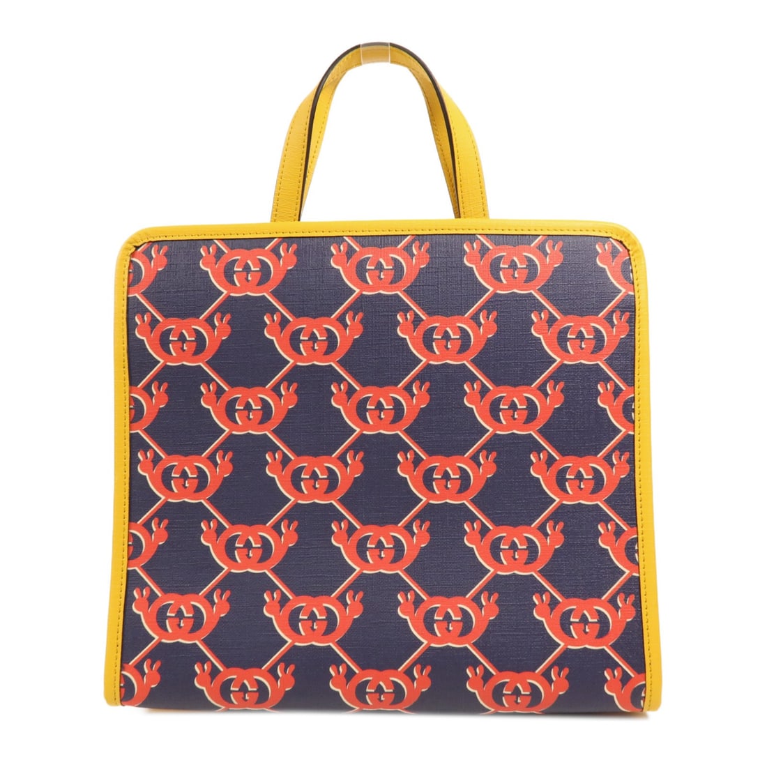 GUCCI GG SHW Children's Handbag Coated Canvas Blue Red Yellow: GUCCI GG SHW Children's Handbag Coated Canvas Blue Red Yellow This stylish GUCCI children's handbag showcases a vibrant blue exterior crafted from durable PVC coated canvas. With its eye-catching comb