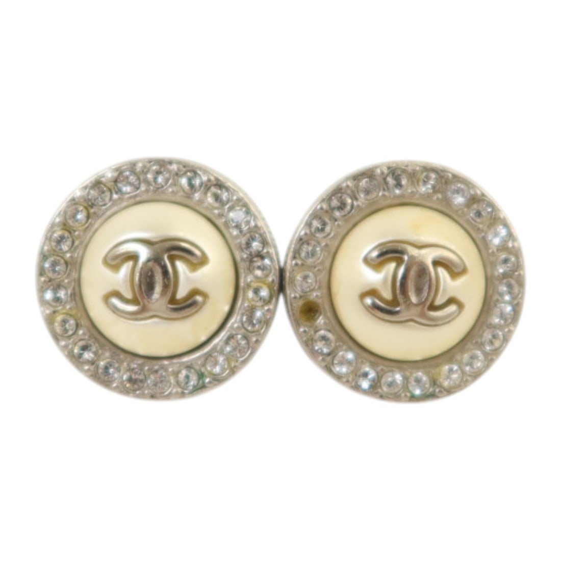 Chanel White and Gold CC Logo Pierced Earrings for Women: Chanel White and Gold CC Logo Pierced Earrings for Women These CHANEL CC pierced earrings feature a stylish combination of white PVC and metal in a gold-tone finish. Designed for women, these earrings