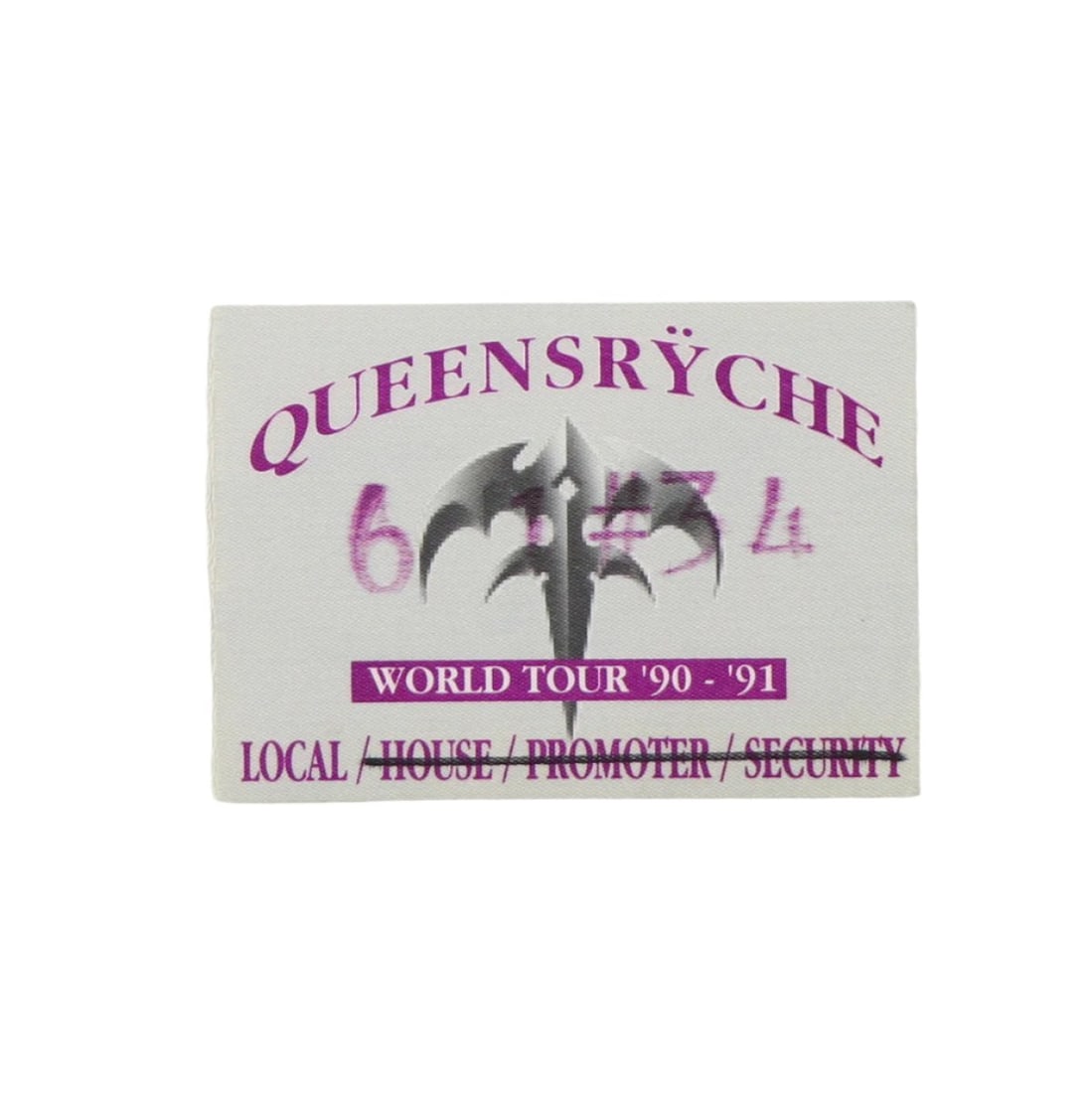 Vintage 1990 Queensryche Tour Local Concert Backstage Pass: Vintage 1990 Queensryche Tour Local Concert Backstage Pass This is an original 1990 Queensryche World Tour local backstage pass. It is a true vintage item, not a modern reproduction. The pass remains 