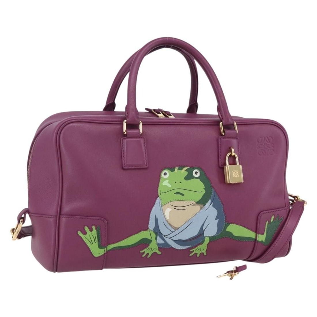 LOEWE Americana Studio Ghibli Purple Leather Hand Bag Auth 142978SAM: LOEWE Americana Studio Ghibli Purple Leather Hand Bag Auth 142978SAM Introducing the LOEWE Americana 28 Hand Bag, a luxurious accessory crafted from premium leather in a striking purple and gold color