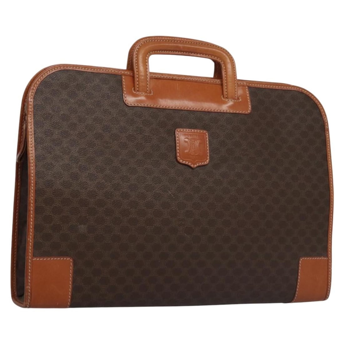 Celine Macadam Brown Canvas and Leather Briefcase Bag 40cm: Celine Macadam Brown Canvas and Leather Briefcase Bag 40cm This pre-owned Celine Macadam briefcase is crafted from brown canvas with leather accents. Designed for women, it features a classic and styl