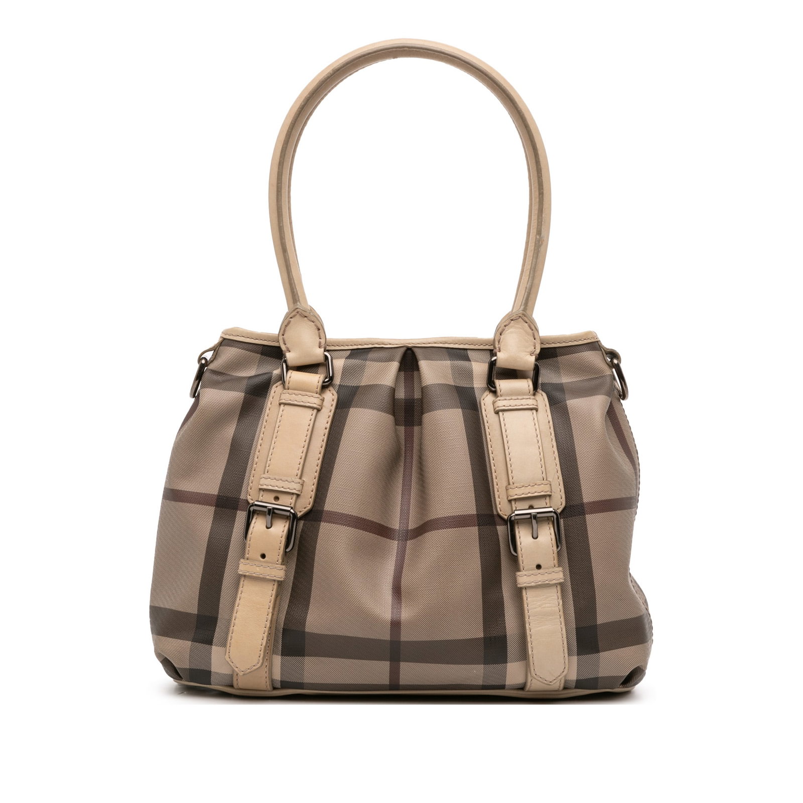 Burberry Northfield Satchel Smoke Check Coated Canvas Bag: Burberry Northfield Satchel Smoke Check Coated Canvas Bag Introducing the Burberry Northfield Satchel in a sophisticated Smoke Check design. This stylish bag features a durable plaid coated canvas bod