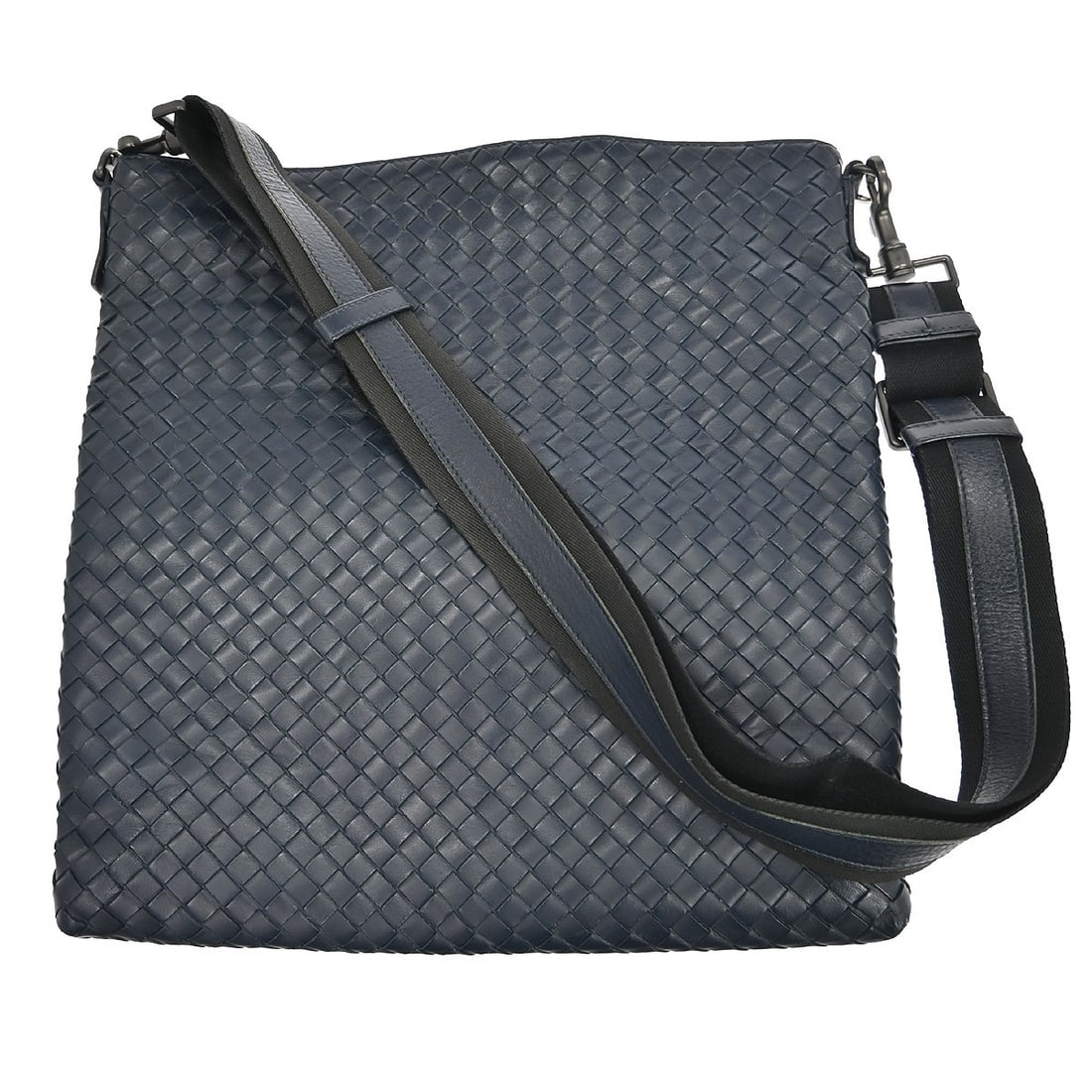 Bottega Veneta Intrecciato Navy Leather Small Shoulder Bag with Strap: Bottega Veneta Intrecciato Navy Leather Small Shoulder Bag with Strap This Bottega Veneta Intrecciato shoulder bag features the signature woven leather pattern in navy. Designed for women, it includes