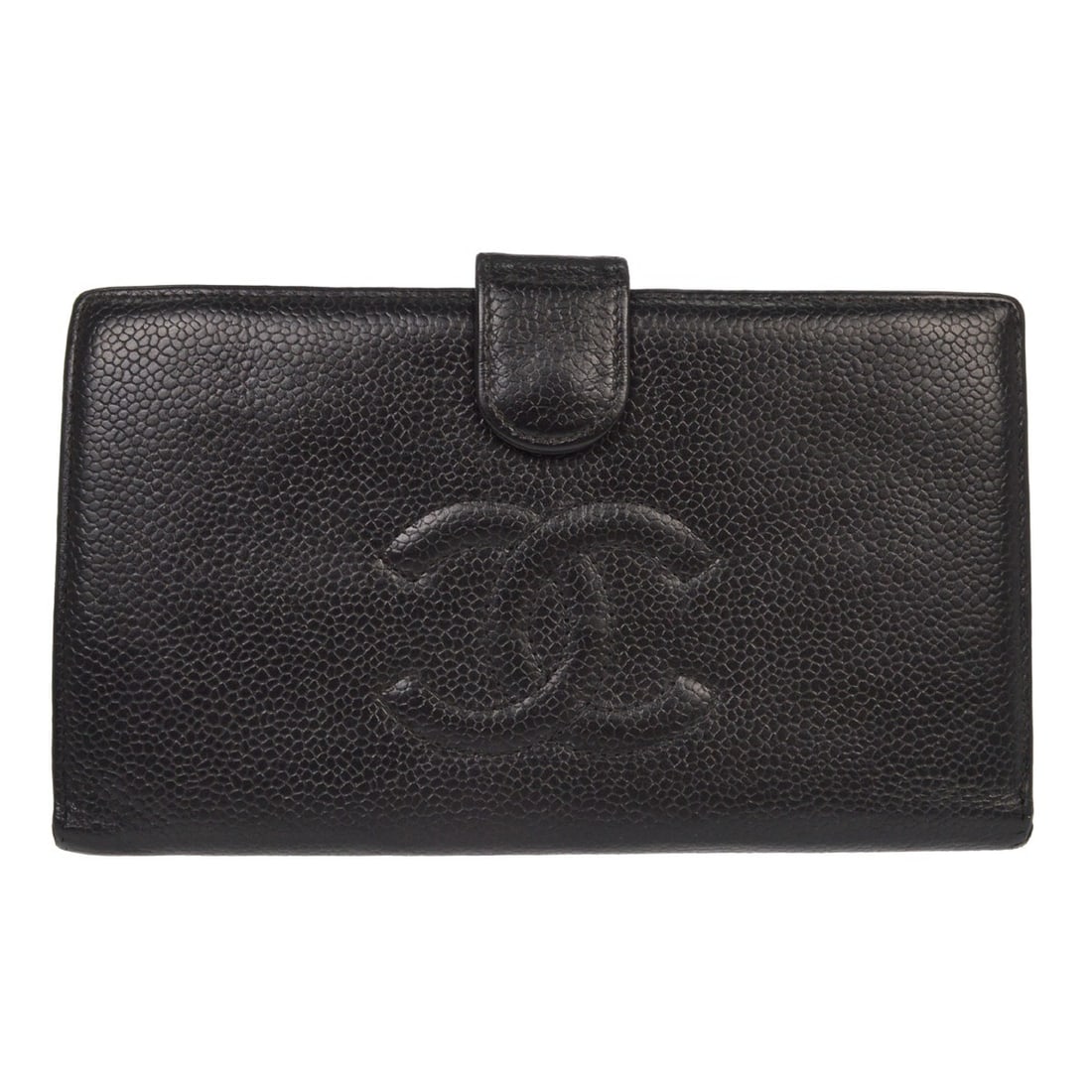 Black Calfskin Women's Wallet by Chanel with Logo Accent: Black Calfskin Women's Wallet by Chanel with Logo Accent This Chanel wallet is crafted from black calfskin and features the iconic logo accent. Designed for women, it offers a stylish and functional a