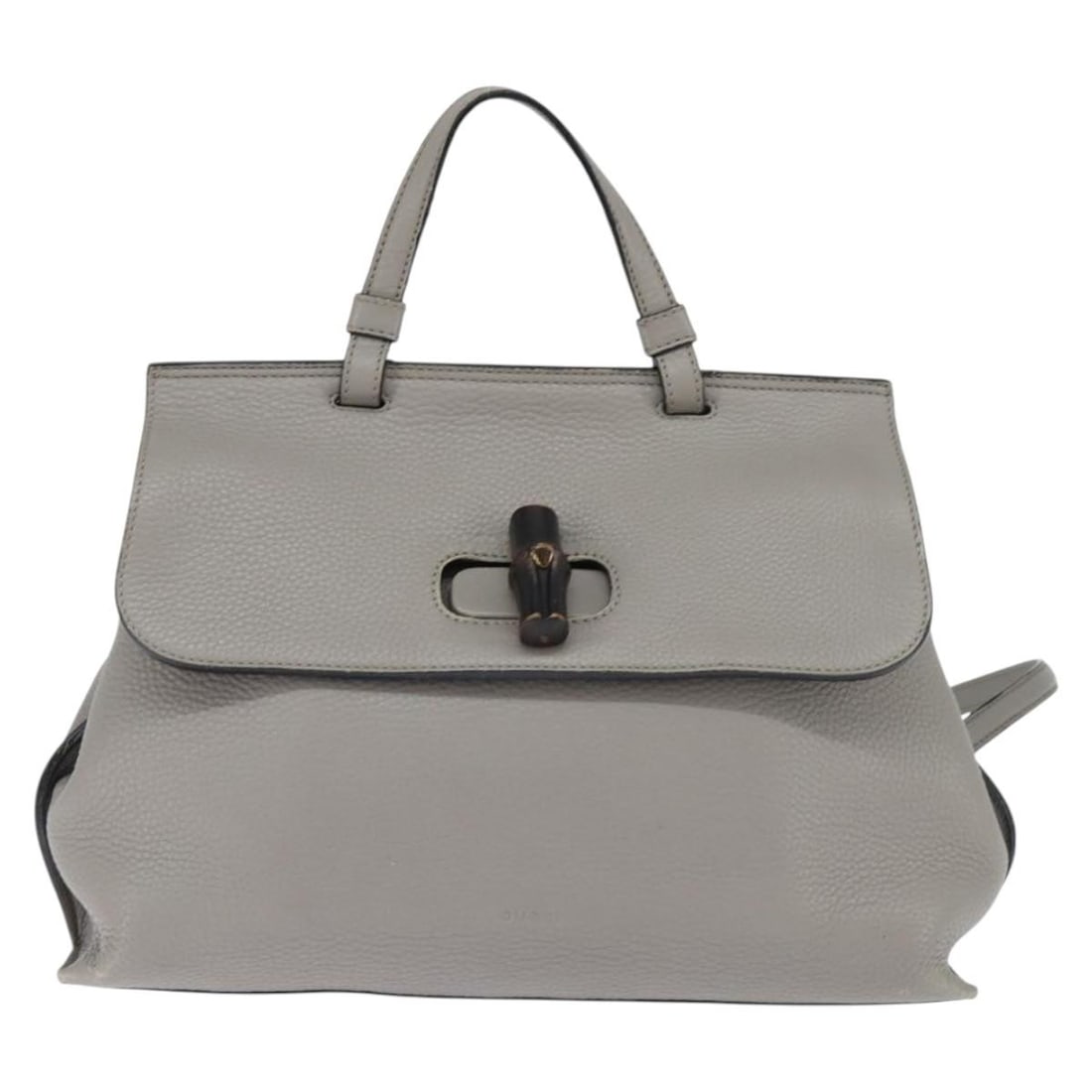 Gucci Bamboo Daily Leather Top Handle Handbag Gray: Gucci Bamboo Daily Leather Top Handle Handbag Gray This pre-owned Gucci Bamboo Daily Top Handle Bag for women features gray leather construction with a top handle design. The bag shows signs of use in