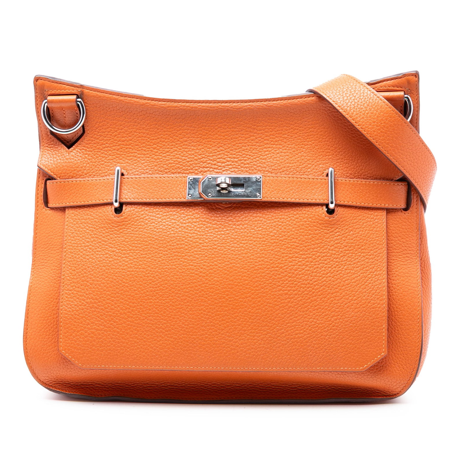 Orange Clemence Leather Jypsiere 34 Shoulder Bag by Hermes: Orange Clemence Leather Jypsiere 34 Shoulder Bag by Hermes The Hermes Clemence Jypsiere 34 is crafted from orange Clemence leather and features a detachable flat shoulder strap with adjustable buckle,