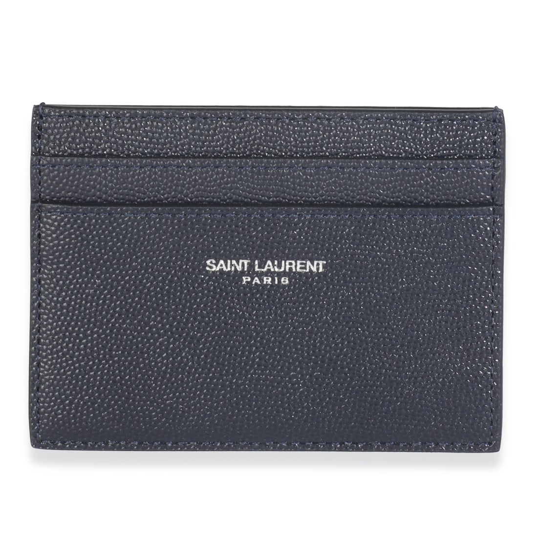 Saint Laurent Grain De Poudre Blue Leather Card Holder Wallet: Saint Laurent Grain De Poudre Blue Leather Card Holder Wallet This Saint Laurent navy Grain De Poudre credit card case is crafted from leather and features an open top design. The compact wallet is de