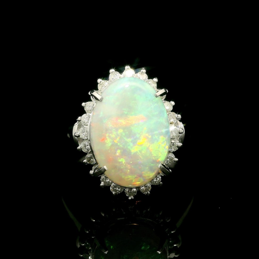 Platinum 3.31ctw Opal Diamond Halo Cocktail Ring Size 9 (1 of 5)