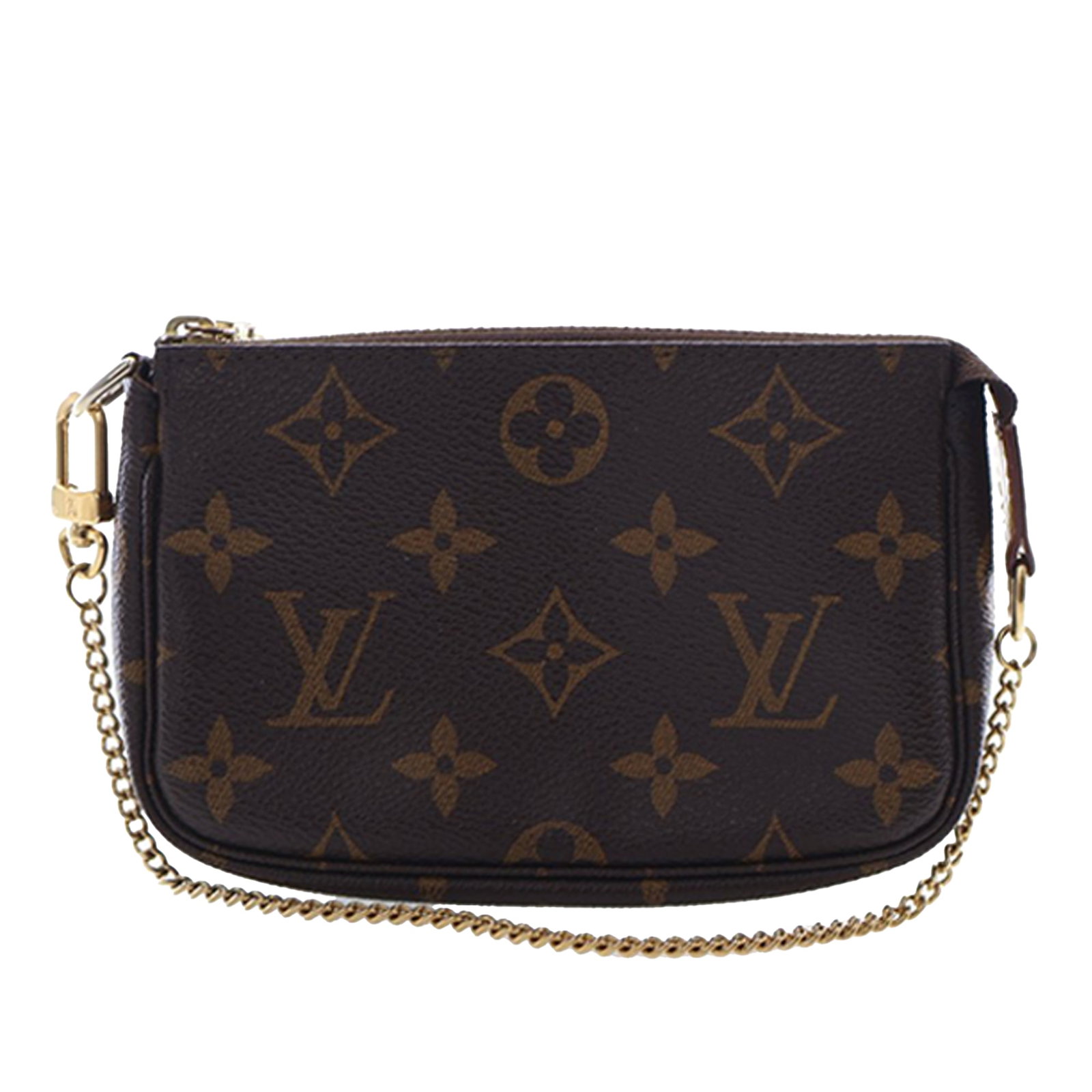 Louis Vuitton Mini Monogram Canvas Pouch with Chain Strap: Louis Vuitton Mini Monogram Canvas Pouch with Chain Strap This Louis Vuitton Monogram Mini Pochette Accessoires features a signature monogram canvas body with a chain link strap and a top zip closure.