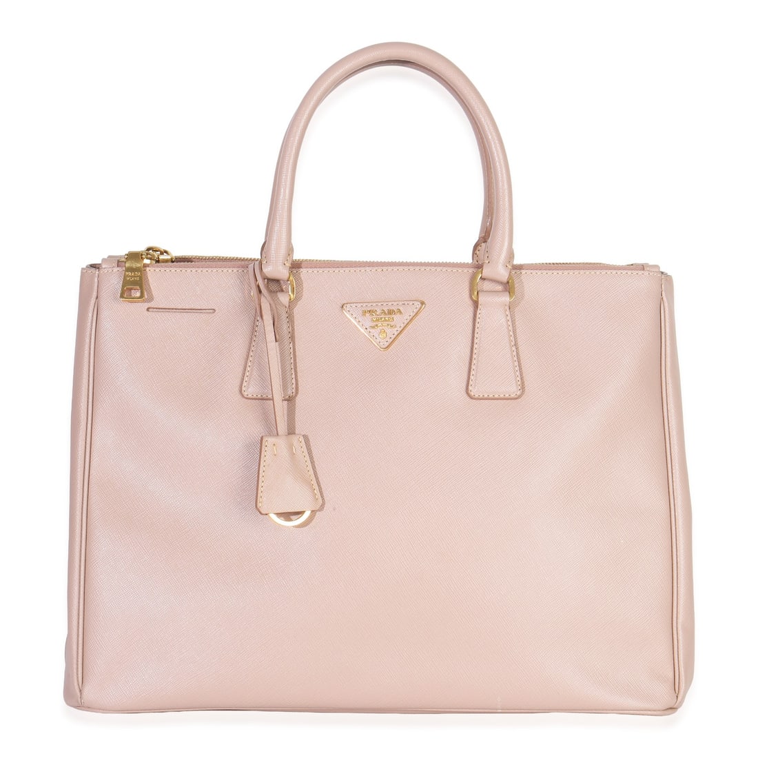 Prada Galleria Medium Tote Pink Saffiano Leather Double Zip Handbag: Prada Galleria Medium Tote Pink Saffiano Leather Double Zip Handbag This Prada Pink Saffiano Galleria Lux Medium Double Zip Tote features a structured silhouette crafted from pink Saffiano leather. Th