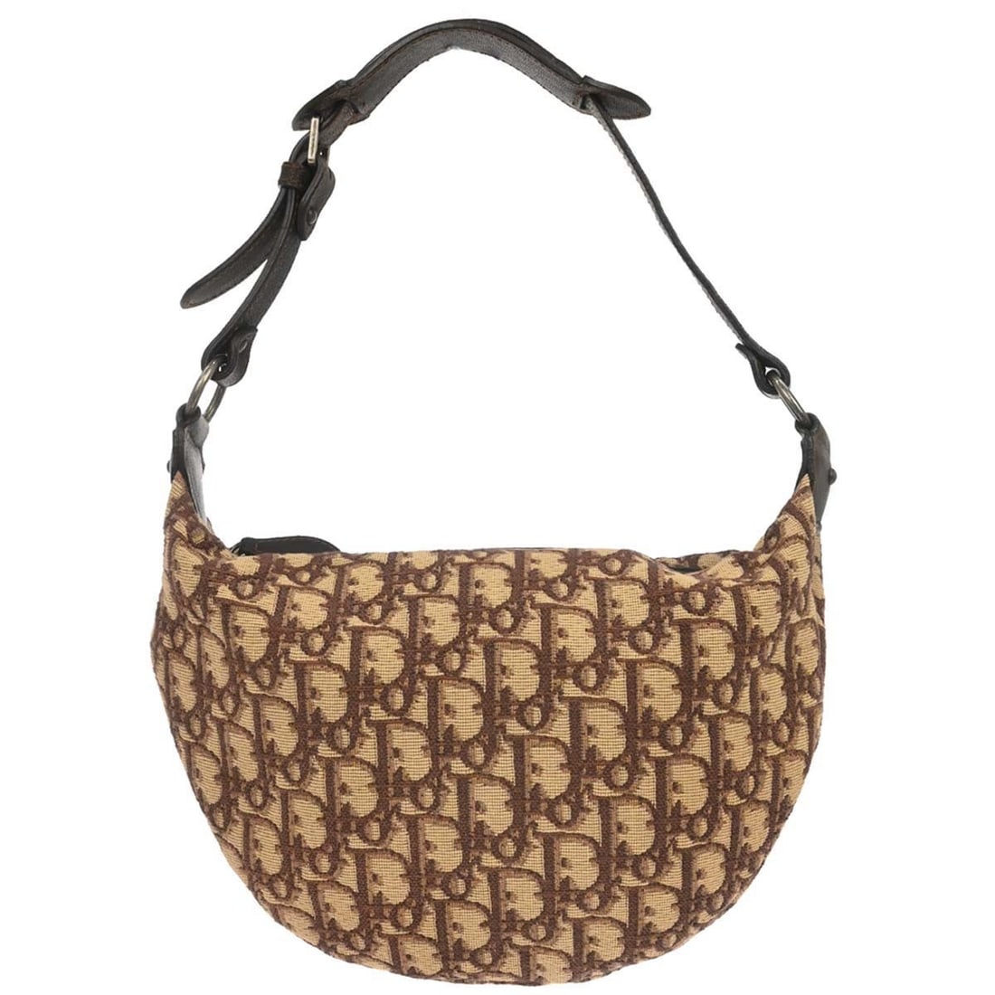 Dior Trotter Small Brown Canvas Top Handle Handbag 09-BO-0066: Dior Trotter Small Brown Canvas Top Handle Handbag 09-BO-0066 This Christian Dior handbag features the iconic Trotter pattern in brown canvas with leather accents. Designed with a top handle and a zip