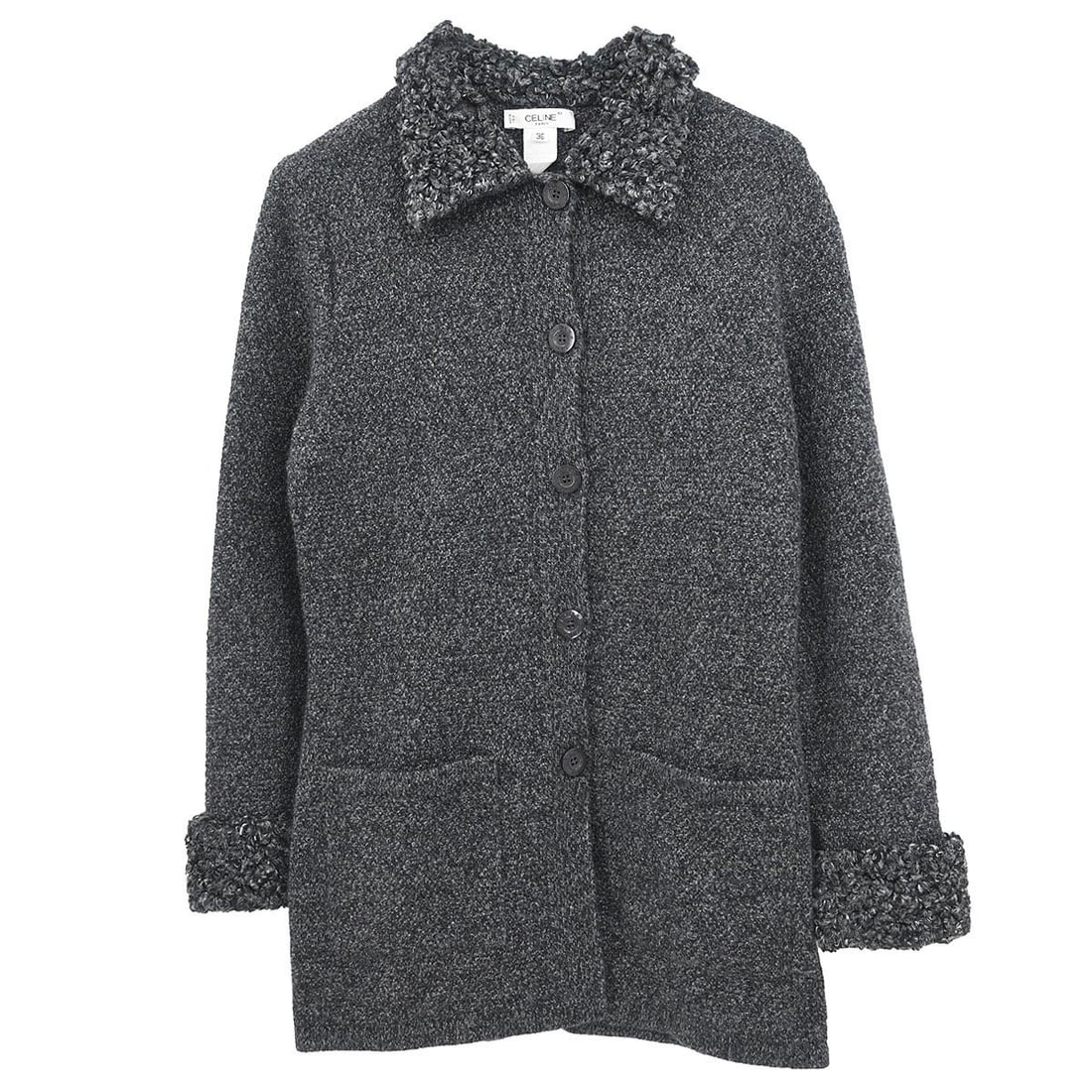 Celine Gray Wool Angora Mid-Length Collared Jacket IT 36 (1 of 12)