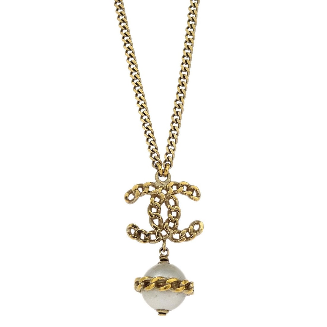 Gold Plated CC Pendant Necklace with Faux Pearl by Chanel B16B (1 of 4)
