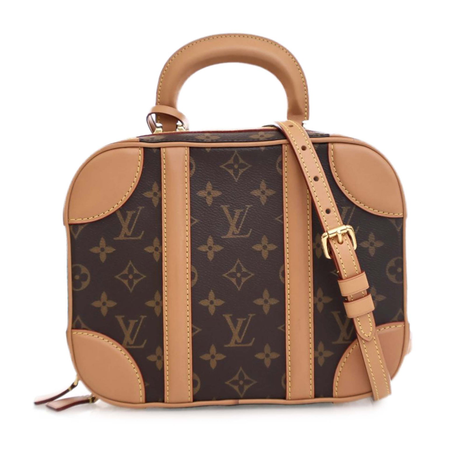 Louis Vuitton Monogram Valisette PM Bag with Vachetta Leather Trim: Louis Vuitton Monogram Valisette PM Bag with Vachetta Leather Trim The Louis Vuitton Monogram Valisette PM is a stylish and practical bag crafted from durable monogram canvas with vachetta leather acc