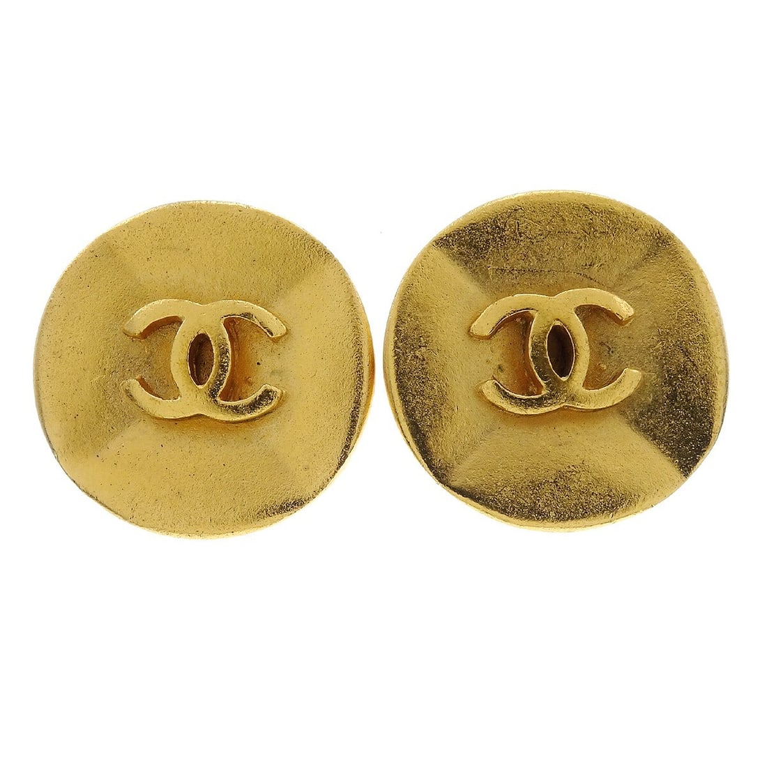 Chanel Gold Clip-On Button Earrings 93A Round Style (1 of 5)
