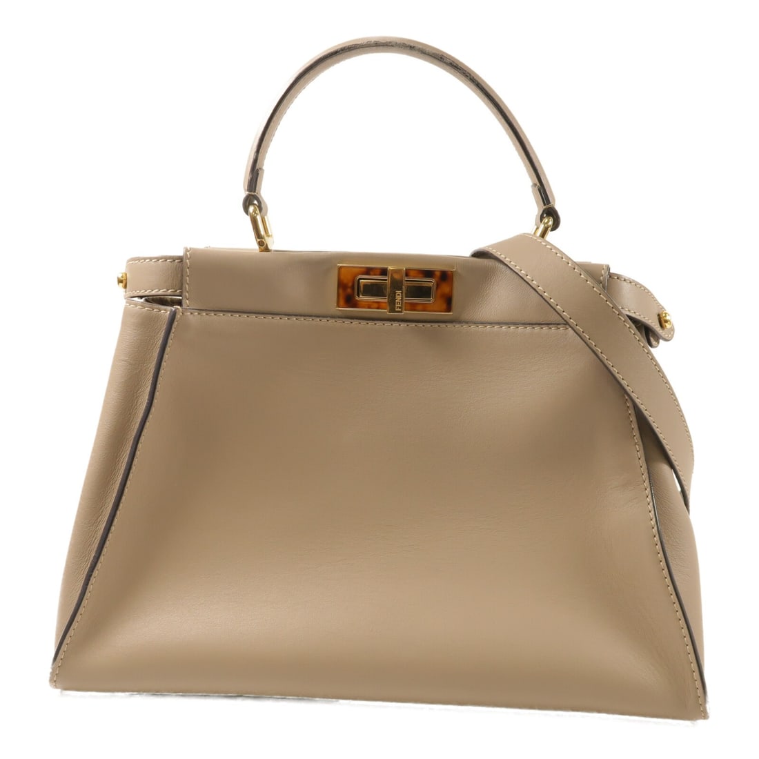 Fendi Peekaboo Medium Brown Calfskin Leather Shoulder Handbag Gold Hardware: Fendi Peekaboo Medium Brown Calfskin Leather Shoulder Handbag Gold Hardware This FENDI Peekaboo medium 2-way shoulder bag is crafted from premium brown calfskin leather. Designed for versatility, it f
