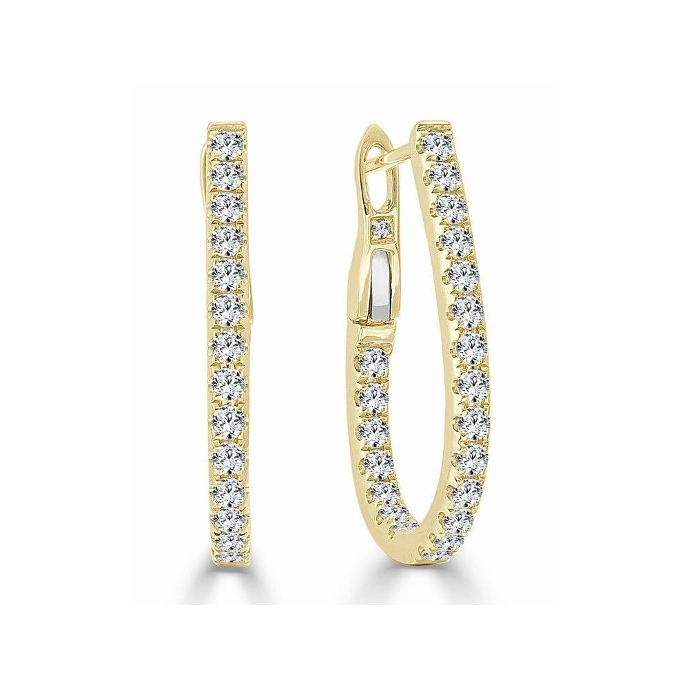 14K Yellow Gold Women's Pear Hoop Earrings with Diamonds: 14K Yellow Gold Women's Pear Hoop Earrings with Diamonds These women's hoop earrings feature pear-shaped designs set with round white diamonds, crafted in 14K yellow gold. The earrings have a gross we