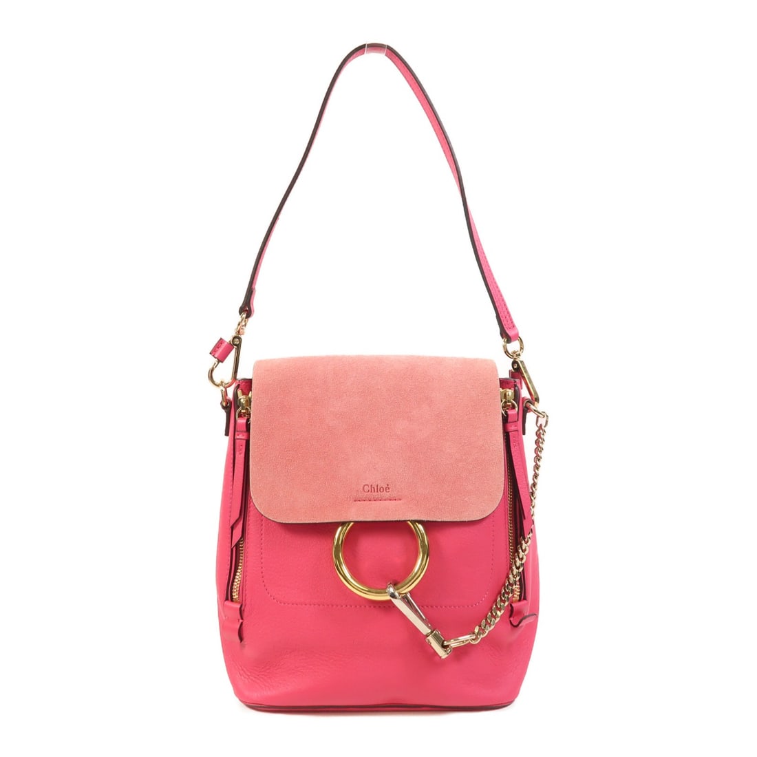 Chloe Faye Pink Calfskin Leather Rucksack Backpack from France: Chloe Faye Pink Calfskin Leather Rucksack Backpack from France This Chloe Faye rucksack backpack is crafted from pink calfskin leather, offering a stylish and durable accessory. Made in France, it fea
