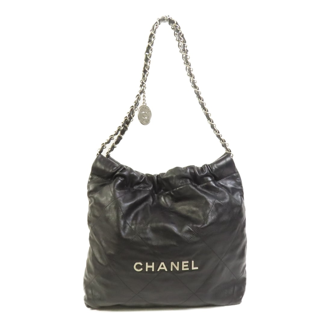 CHANEL 22 Small Black Calfskin Chain Shoulder Bag Silver Hardware (1 of 16)