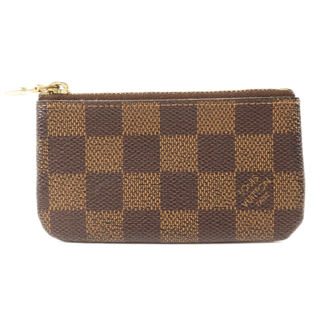 Louis Vuitton Damier Brown Pochette Cles Coin Purse with Gold Hardware: Louis Vuitton Damier Brown Pochette Cles Coin Purse with Gold Hardware This Louis Vuitton Pochette Cles key and coin case features the signature Damier pattern in brown PVC coated canvas. Designed for