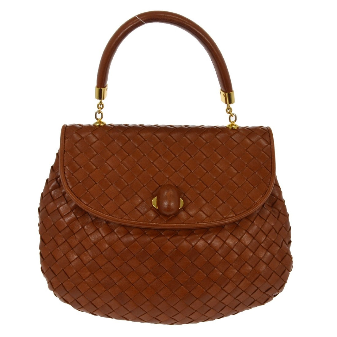 Bottega Veneta Intrecciato Brown Lambskin Top Handle Bag Small: Bottega Veneta Intrecciato Brown Lambskin Top Handle Bag Small This Bottega Veneta handbag features the signature Intrecciato woven design in brown lambskin leather. It is a small top handle bag with 