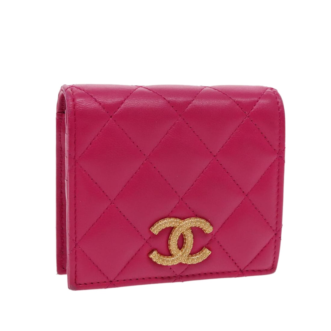 Chanel Quilted Caviar Leather Pink Bifold Wallet Textured CC: Chanel Quilted Caviar Leather Pink Bifold Wallet Textured CC This Chanel Textured CC bifold wallet features quilted caviar leather in a pink color, designed for women. It offers a compact and elegant 