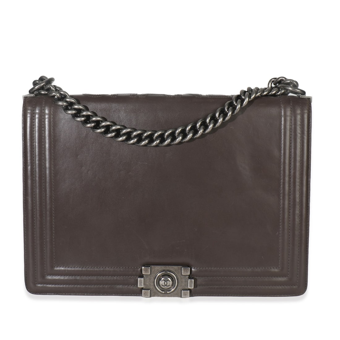 Chanel XL Reverso Boy Shoulder Bag Dark Grey Calfskin with Dustbag: Chanel XL Reverso Boy Shoulder Bag Dark Grey Calfskin with Dustbag This Chanel XL Reverso Boy Bag features dark grey smooth calfskin leather and a push lock closure. The bag is designed in a large siz