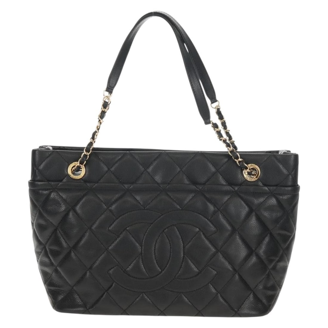 Black Leather Chanel Timeless CC Soft Tote Quilted Shoulder Bag: Black Leather Chanel Timeless CC Soft Tote Quilted Shoulder Bag This Chanel Timeless CC Soft Tote is crafted in black quilted caviar leather and features the signature CC logo. Designed for women, thi