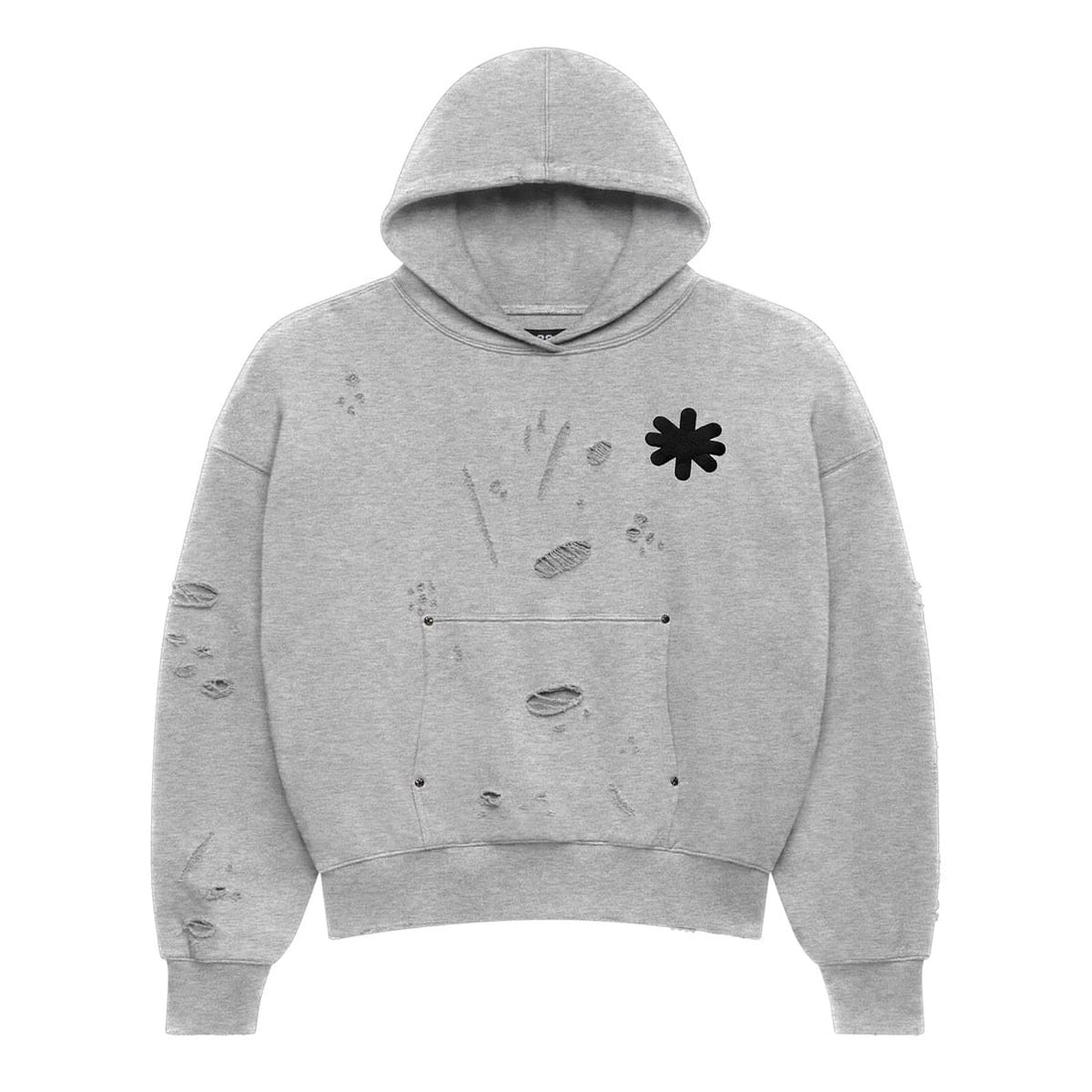 Small Grey Double Layered Hoodie with Logo by Lost Shdws DSTRY: Small Grey Double Layered Hoodie with Logo by Lost Shdws DSTRY This Lost Shdws DSTRY hoodie features a double-layered design and a logo detail in a grey colorway. It is in un-used and unworn condition