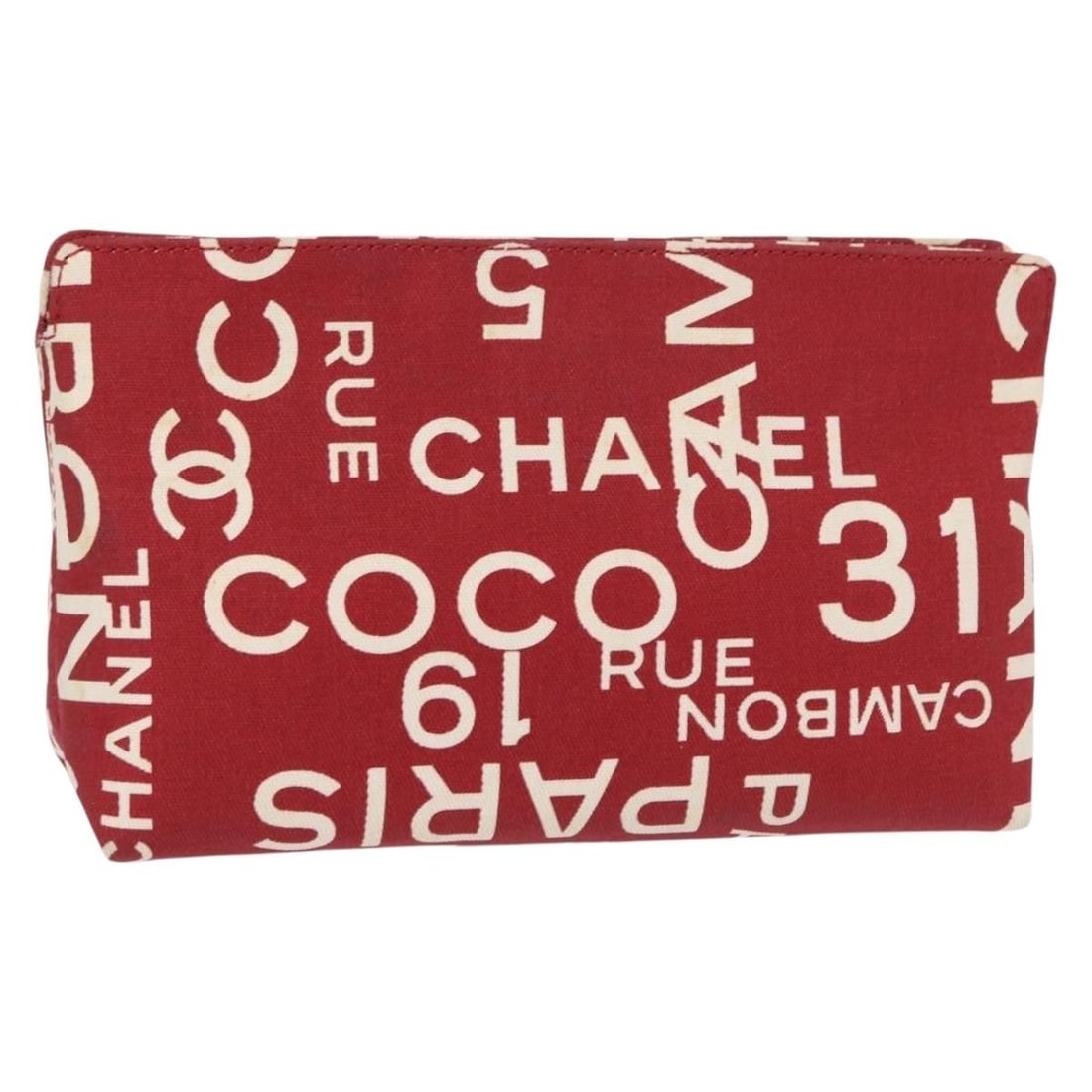 Red Canvas 31 Rue Cambon Clutch Bag by Chanel: Red Canvas 31 Rue Cambon Clutch Bag by Chanel The Chanel 31 Rue Cambon Clutch is crafted from red canvas and designed for women. This pre-owned pouch maintains a clean appearance with minor signs of u